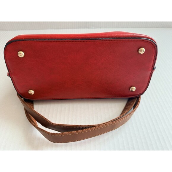 JINGPINDAISHU Women's Red & Brown Handbag Faux Leather Adjustable Strap - Picture 9 of 11